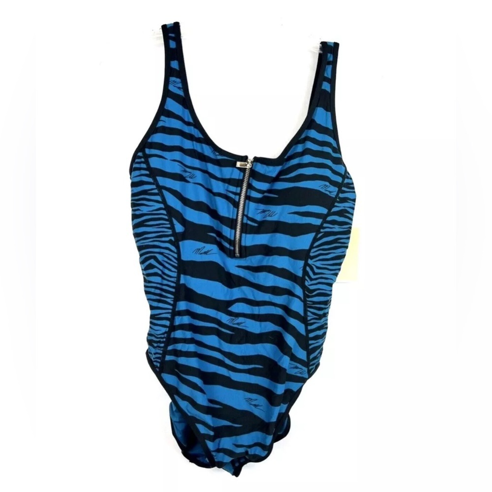 Michael Kors Womens Zebra Zip Front One Piece Swimsuit 16